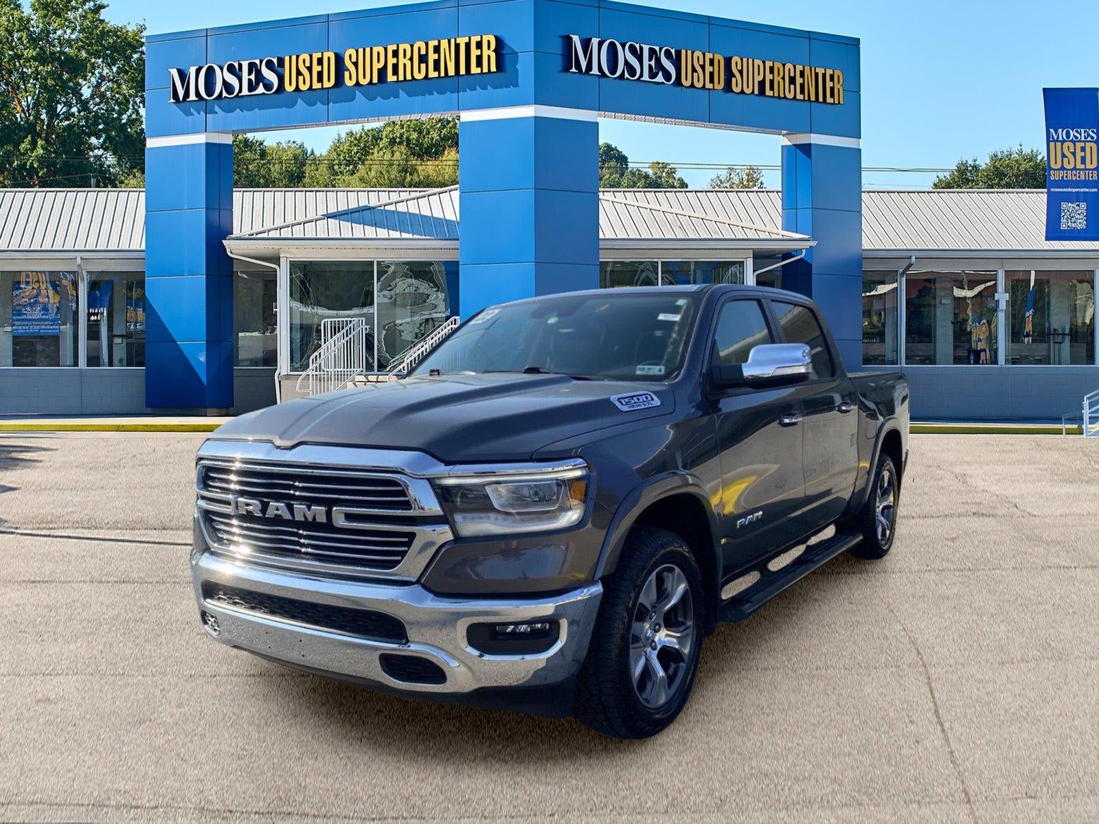 2022 RAM 1500 Laramie in Granite Crystal Metallic Clearcoat — front three-quarter view