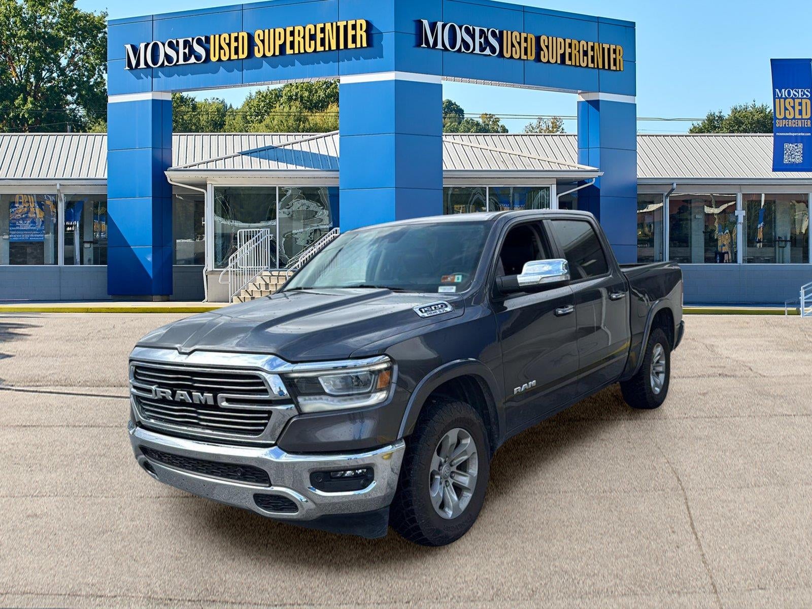 2022 RAM 1500 Laramie in Granite Crystal Metallic Clearcoat — front three-quarter view