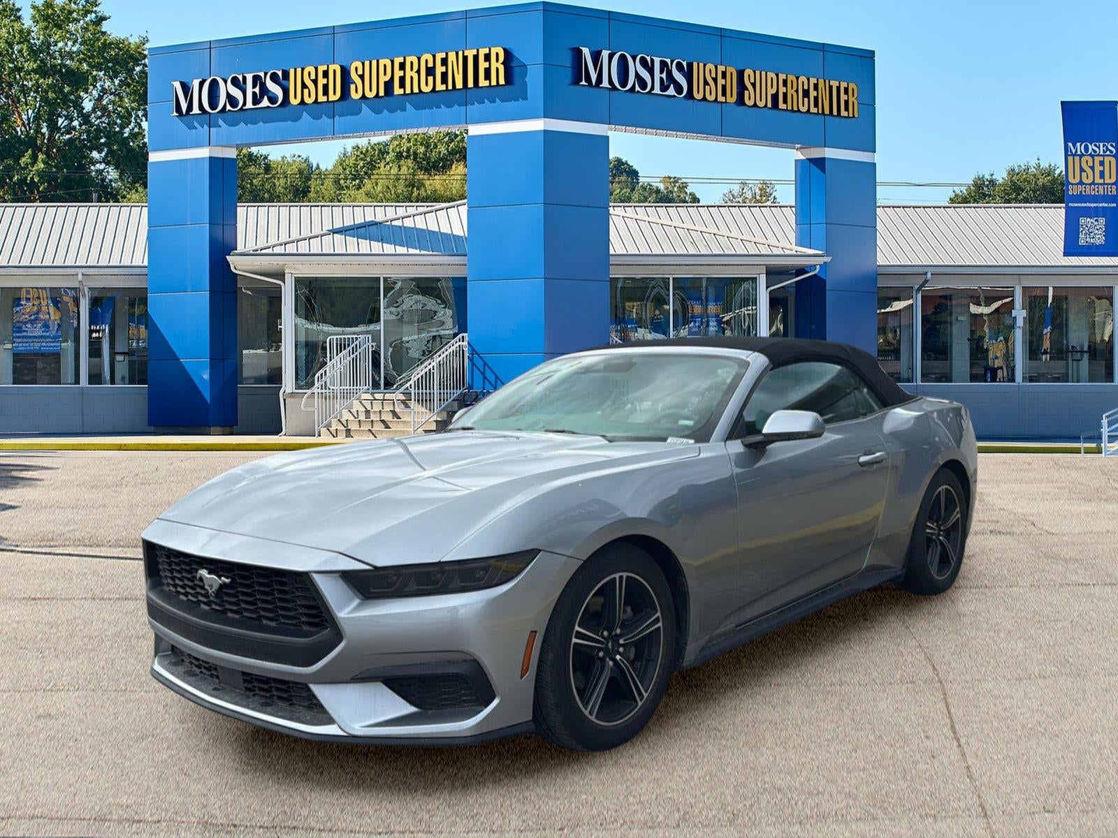 2025 Ford Mustang EcoBoost Premium in Iconic Silver — front three-quarter view