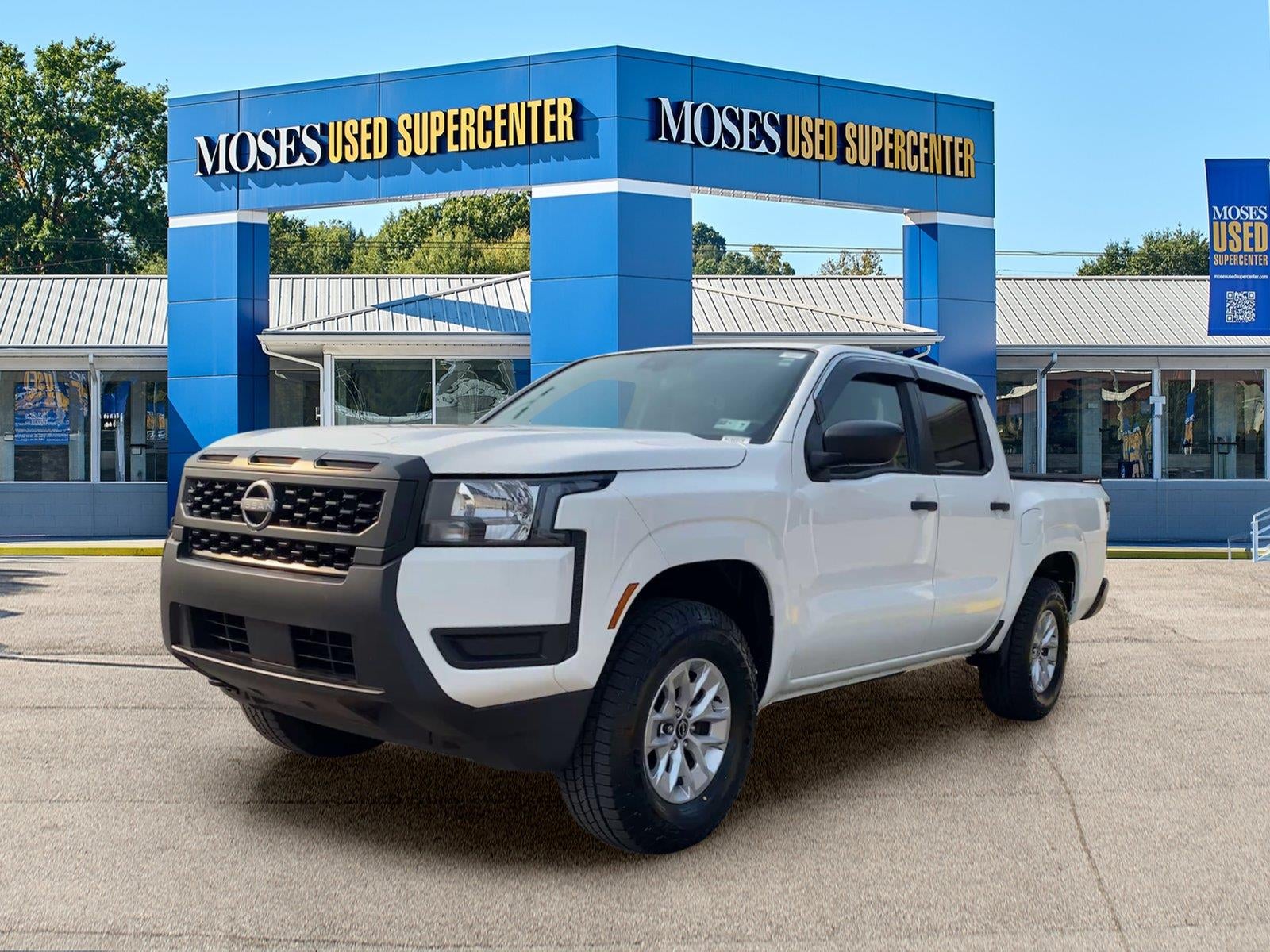 2025 Nissan Frontier S in Glacier White — front three-quarter view