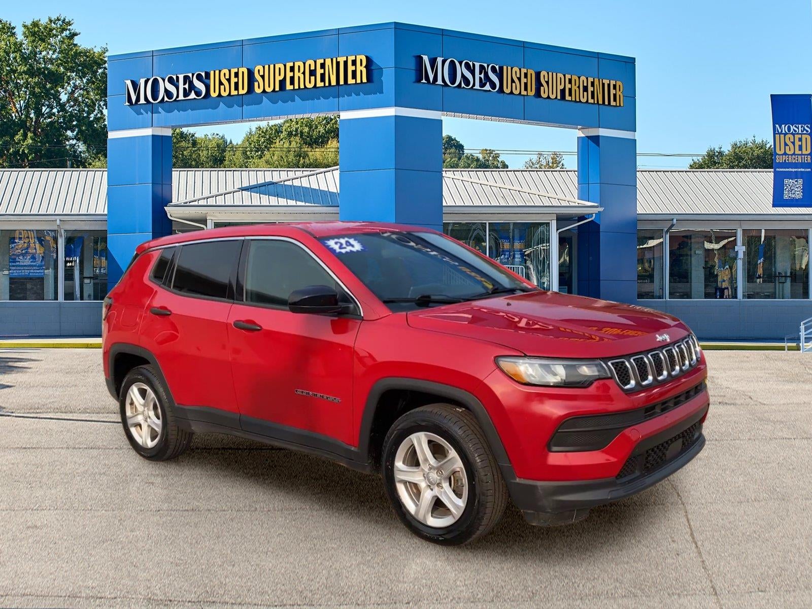 2024 Jeep Compass Sport in Red Hot Pearlcoat — front three-quarter view