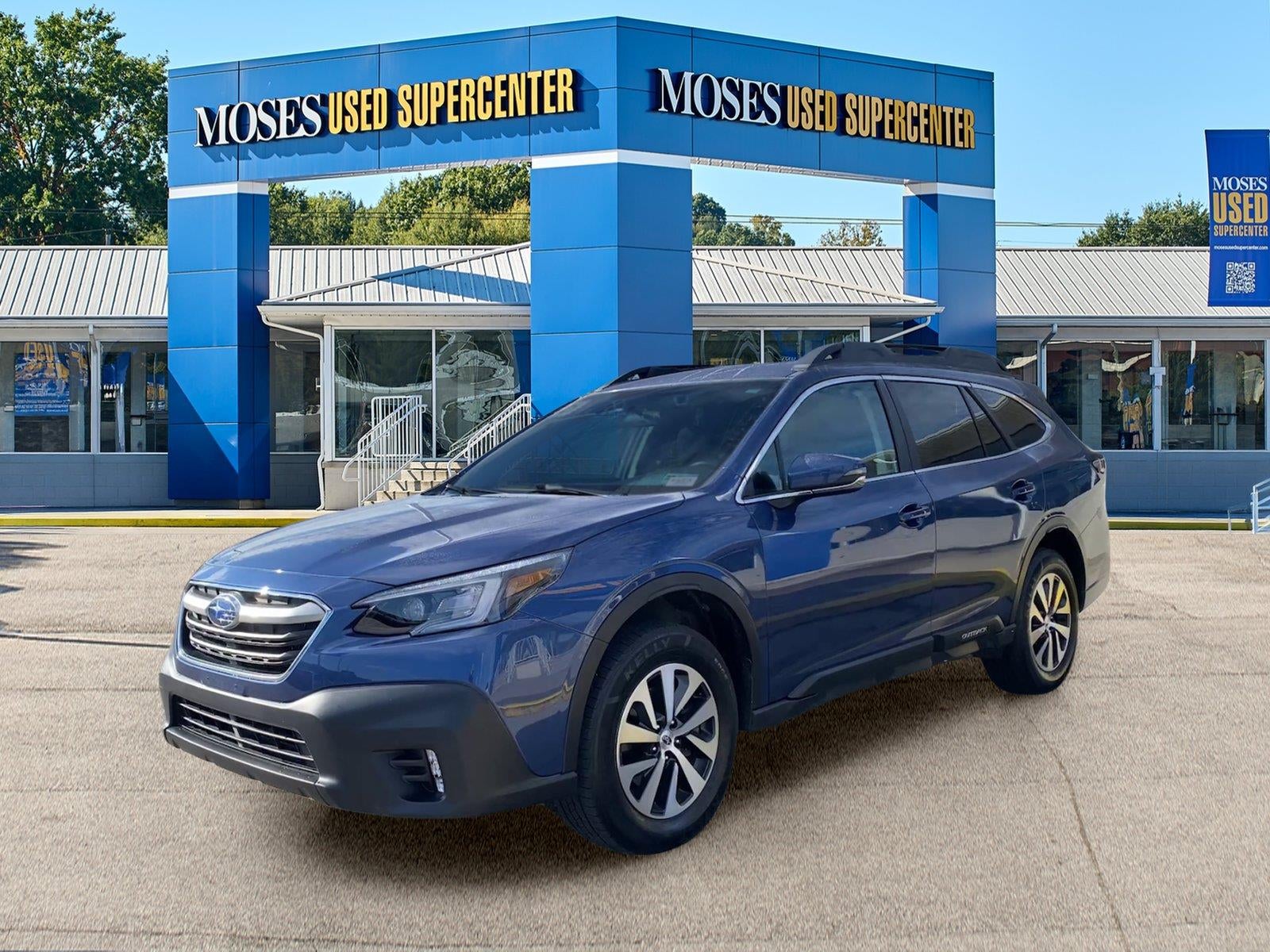 2021 Subaru Outback Premium in Abyss Blue Pearl — front three-quarter view