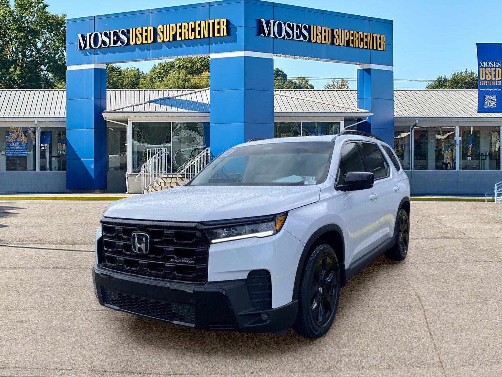 2026 Honda Pilot Black Edition in Platinum White Pearl — front three-quarter view