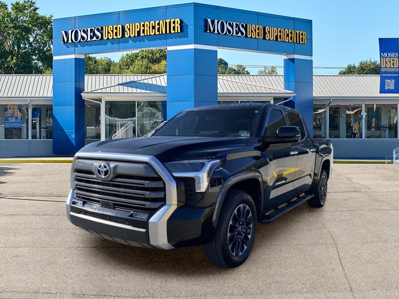 2025 Toyota Tundra Limited in Midnight Black Metallic — front three-quarter view
